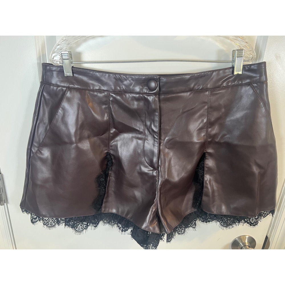 ASOS‎ LUXE Womens Shorts Faux Leather Lace Trim Brown Size 14
